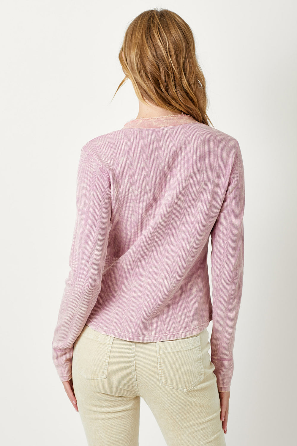 Washed Thermal Henley Top Pink Lavender