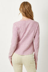 Washed Thermal Henley Top Pink Lavender