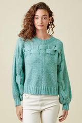 Weaving Detail Pullover Sweater Seafoam