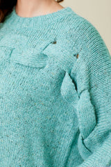 Weaving Detail Pullover Sweater Seafoam