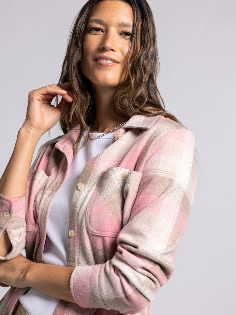 Lewis Button Up Shirt Ivory Salmon Plaid
