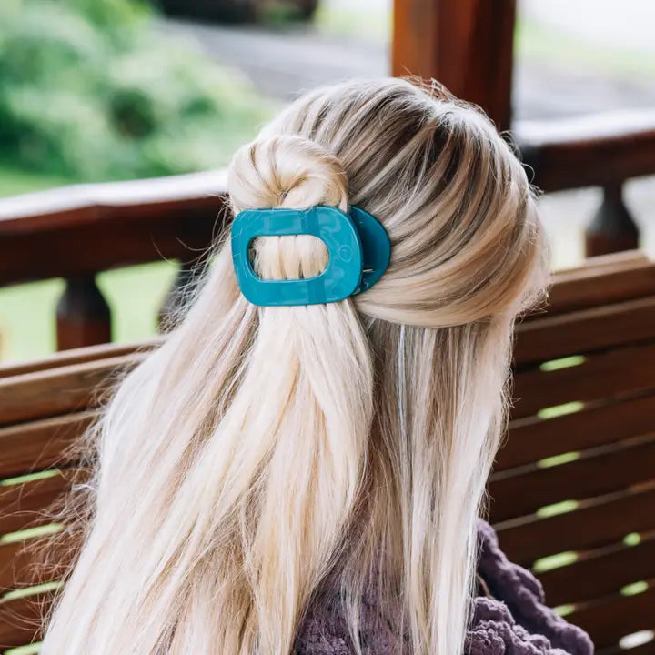 Teleties Medium Flat Round Hair Clip Teal with It