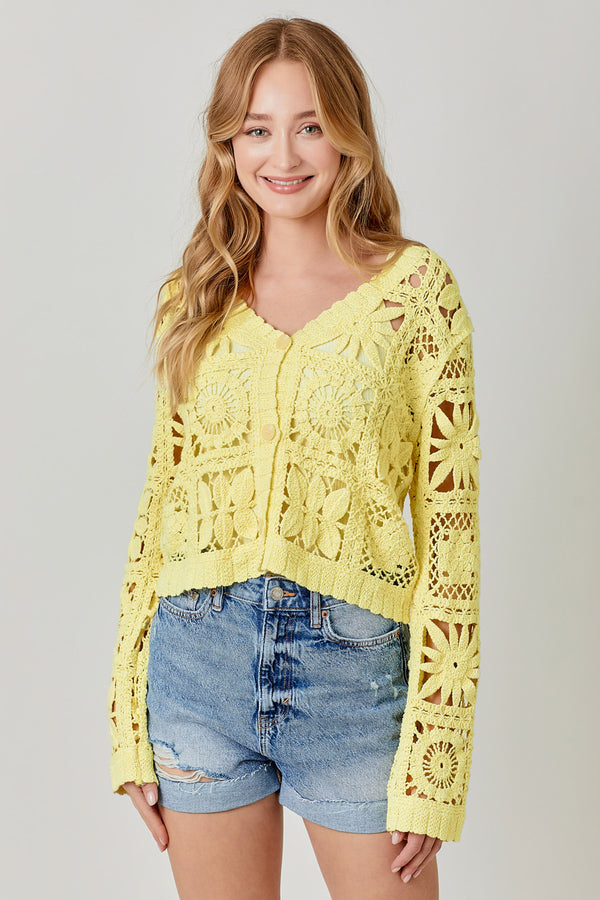 Crochet Button Up Jacket Lemon
