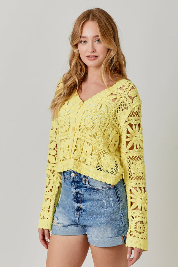 Crochet Button Up Jacket Lemon