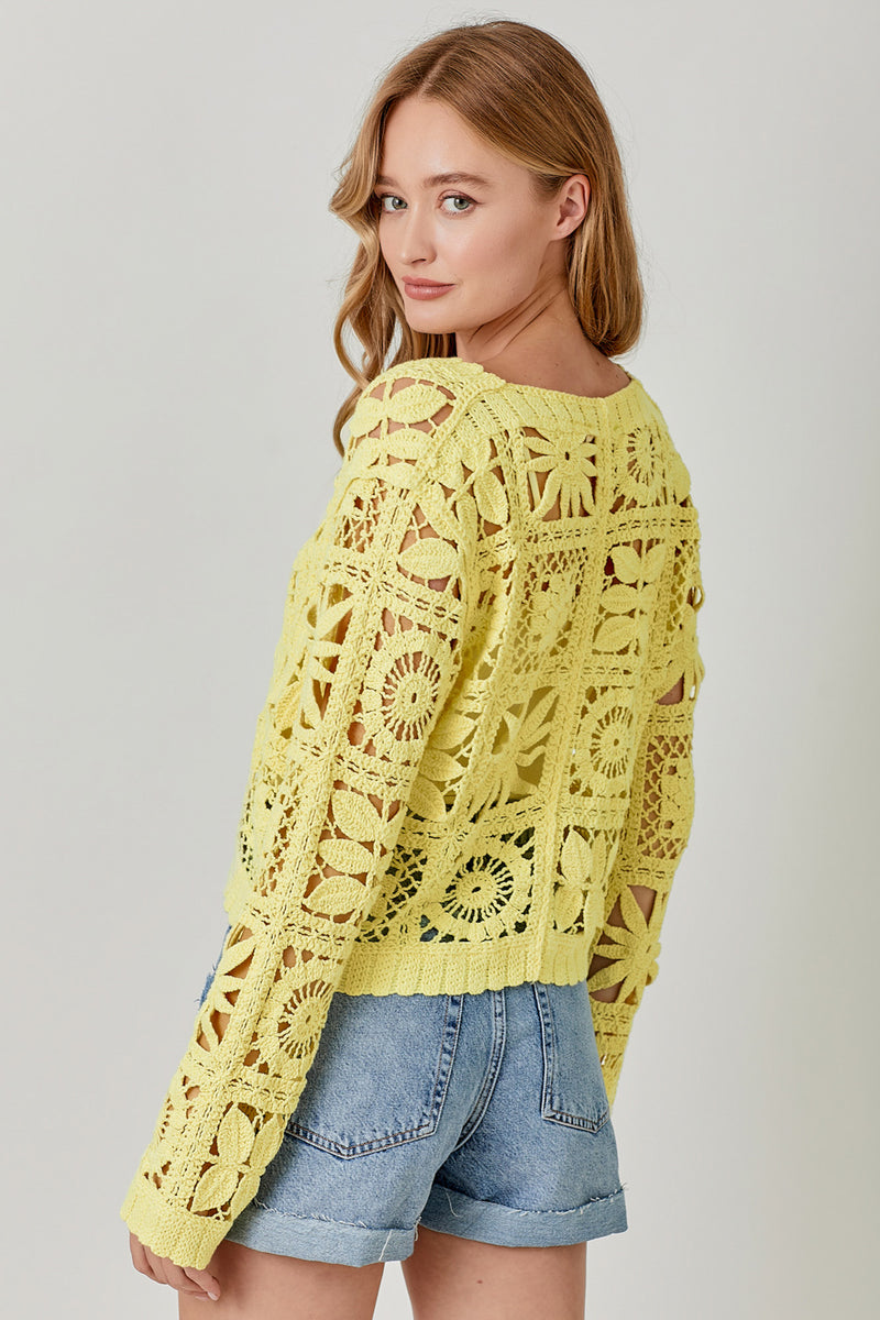 Crochet Button Up Jacket Lemon