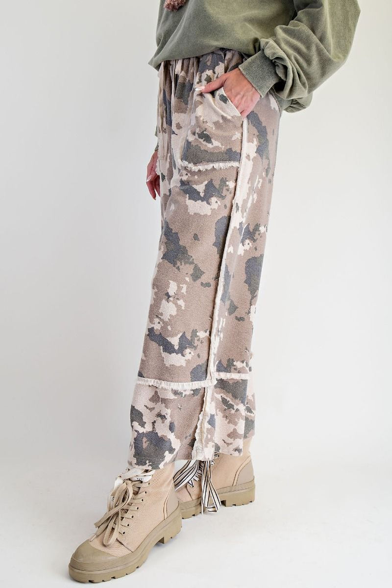 Camouflage Print Washed Terry Pants Camouflage