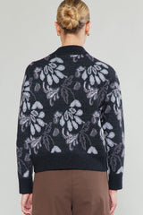 3/4 Zip Floral Jacquard Sweater Black Multi