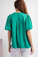 Vneck Tie Front Blouse Top Kelly Green