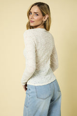 Long Sleeve Round Neck Texture Knit Top Ivory