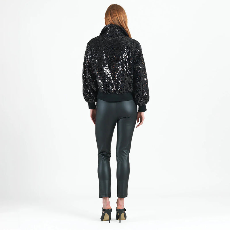 Textured Pebbled Sequin Bomber Jacket Black