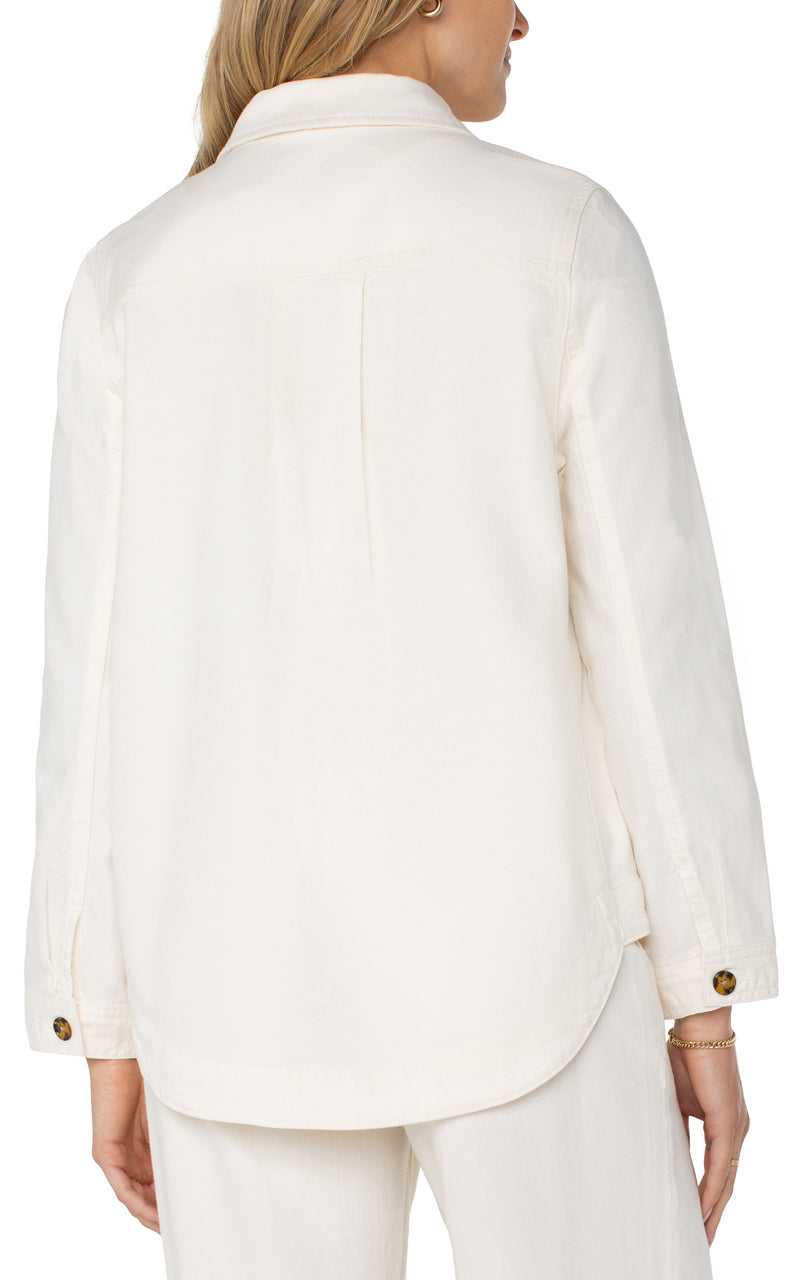 Rounded Hem Shirt Jacket Whipped Cream