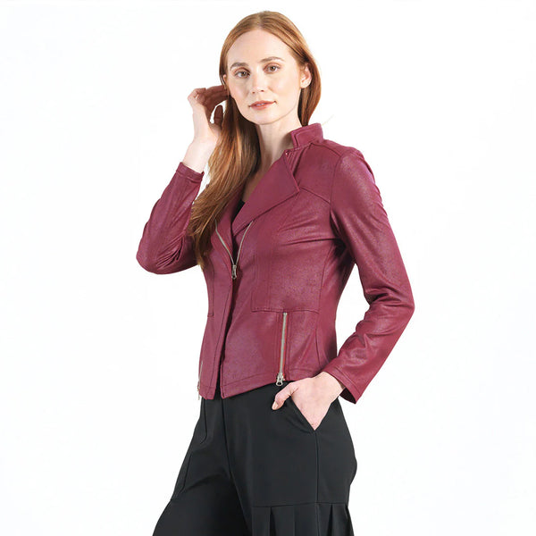 Classic Leather Knit Moto Jacket Merlot