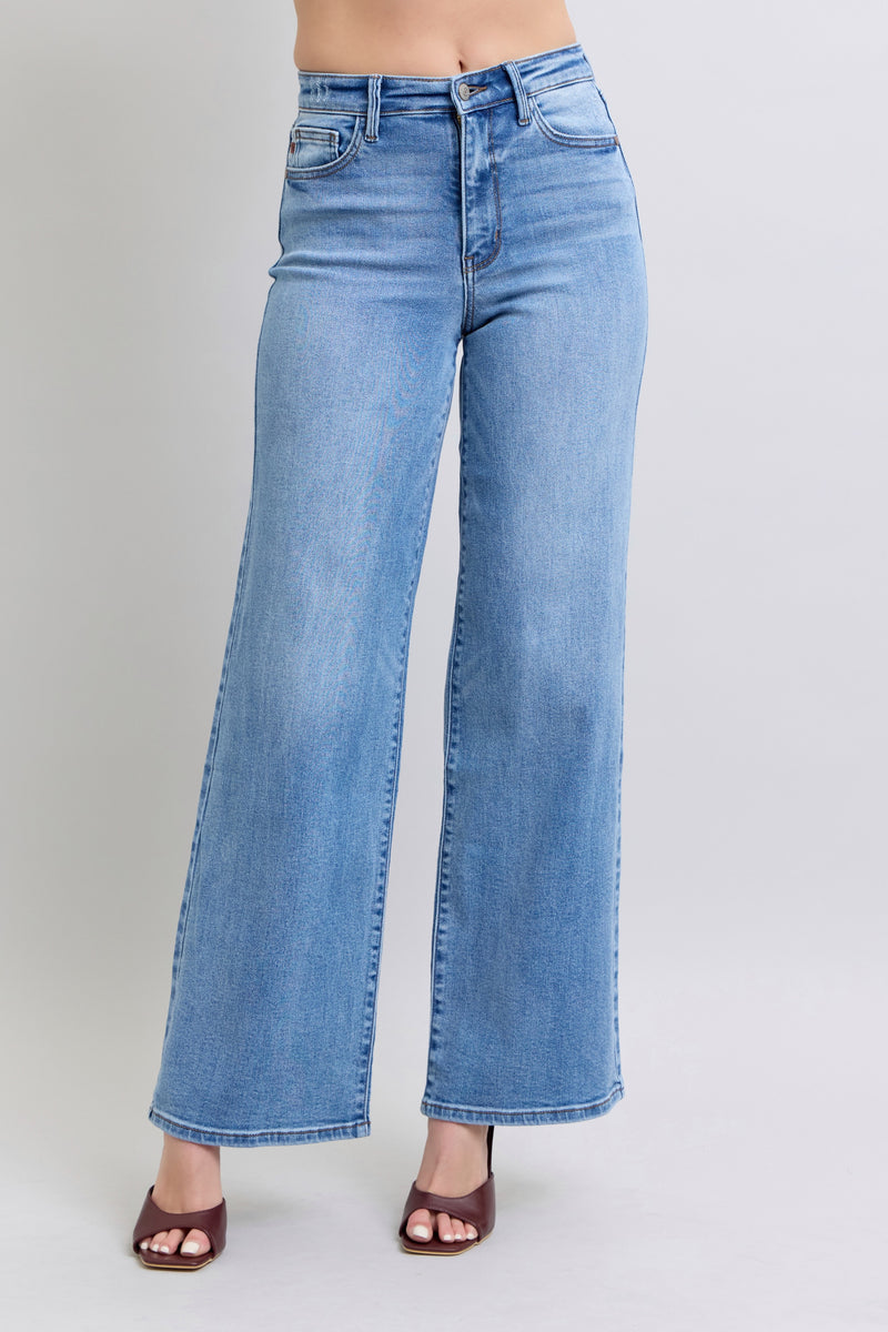 High Waisted Vintage Wash Retro Wide Leg Jeans Medium