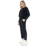 Leather Sleeve Detail Scuba Pullover Black