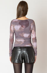 Printed Mesh Long Sleeve Top Mauve Floral