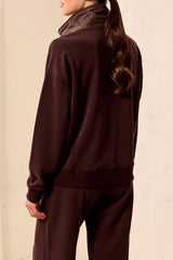 Mixed Media Quilted Neck Popover Saddle Brown