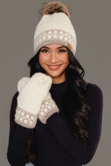 Square Pattern Knit Mittens Ivory
