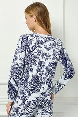Forest Floral Contrast Crew Sweater White