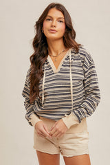 Mix Stripe Hoodie Pullover Navy