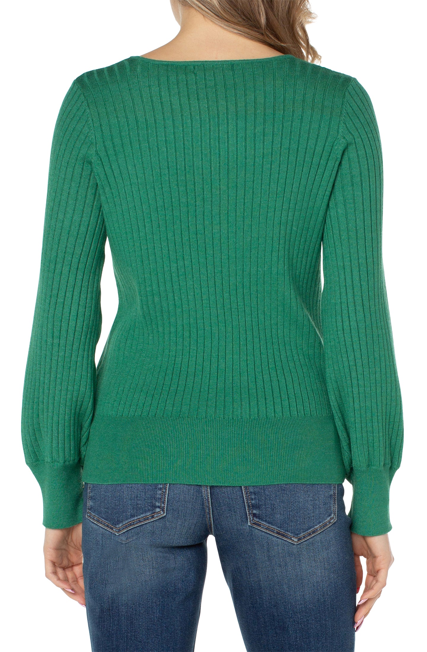 Switched Rib Crew Neck Sweater Emerald Heather