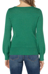 Switched Rib Crew Neck Sweater Emerald Heather