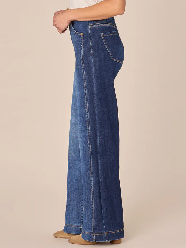 Skyrise Double Side Seam Wide Leg Jeans Blue Indigo