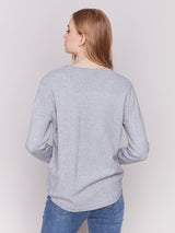 Rounded Hem Stitched Snowflakes Sweater Light Grey