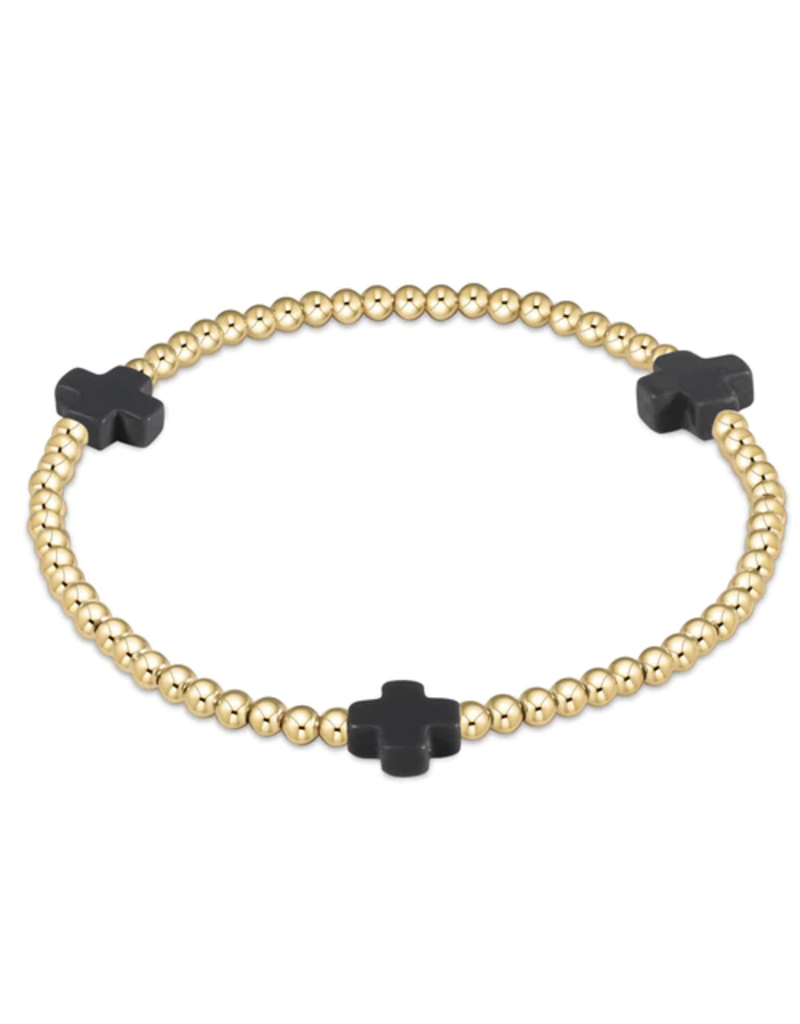 Signature Cross Gold Pattern 3mm Bead Bracelet Charcoal