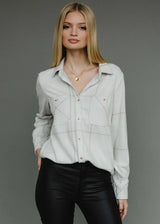 Plaid Button Up Shirt Light Tan + Gray