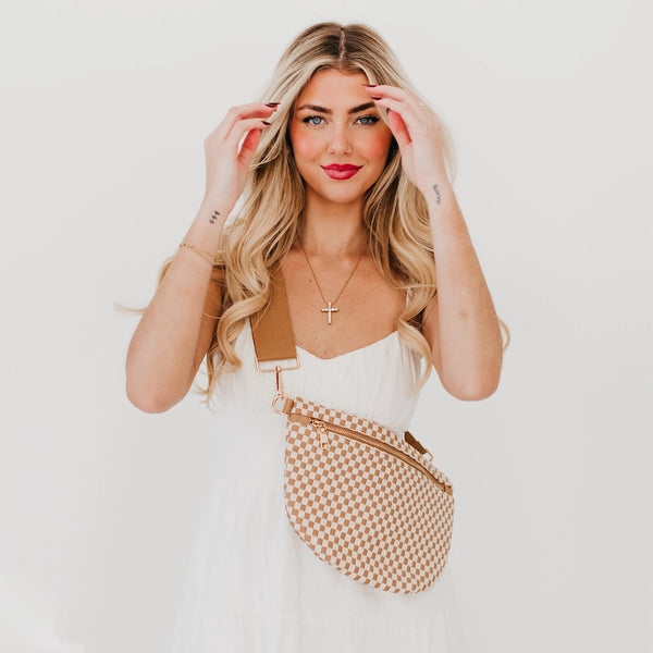 Westlyn Woven Sling Bag Checkered Tan