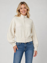 Fuzzy Zip Up Oversize Collar Cardi Ivory