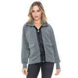 Leather Trim Jacket Charcoal