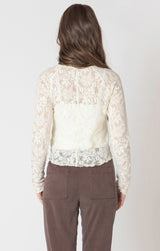 Exposed Seam Lace Lettuce Hem Top Natural