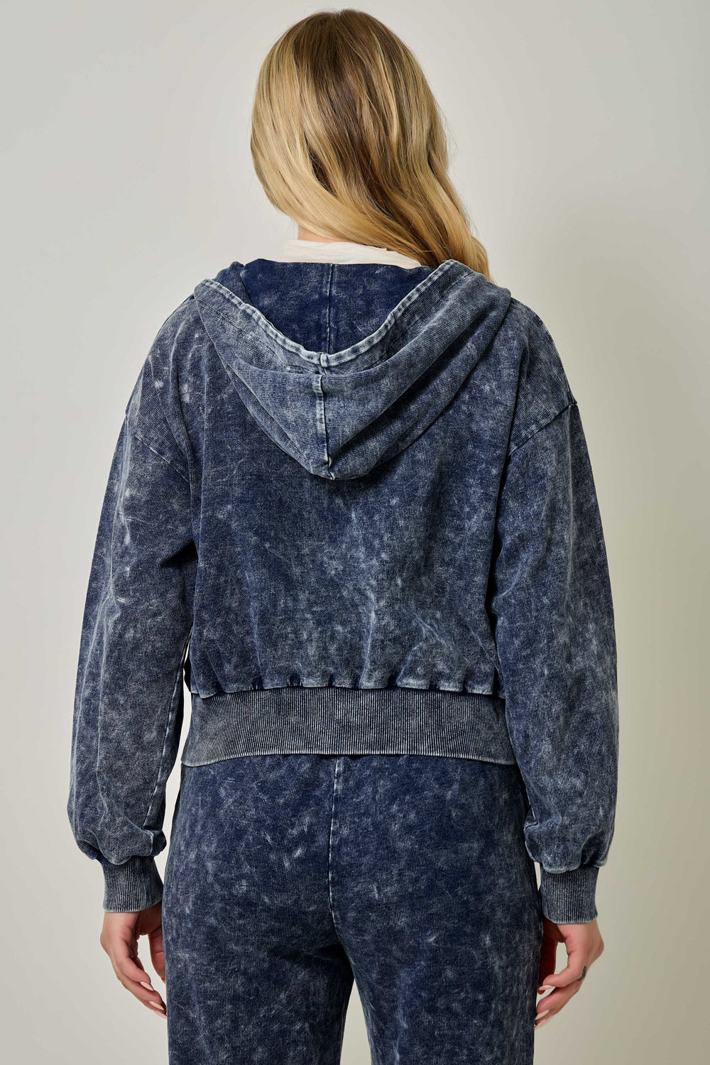 Washed Knit Denim Hoodie Zip Jacket