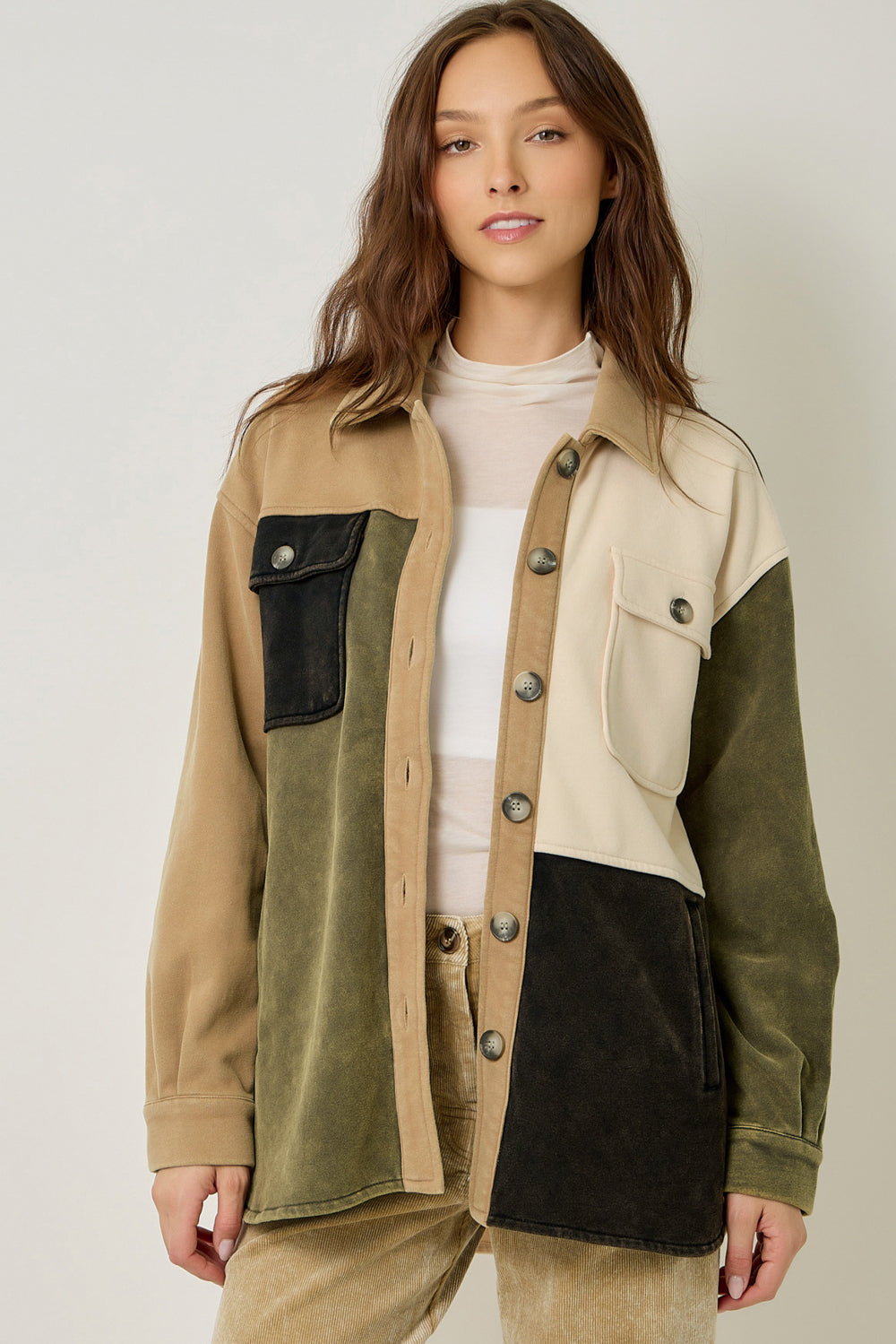 Color Block Combo Washed Jacket