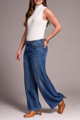 Audrey Pleated Wide Leg Jeans Blue Bliss