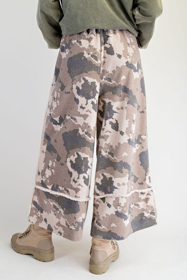 Camouflage Print Washed Terry Pants Camouflage