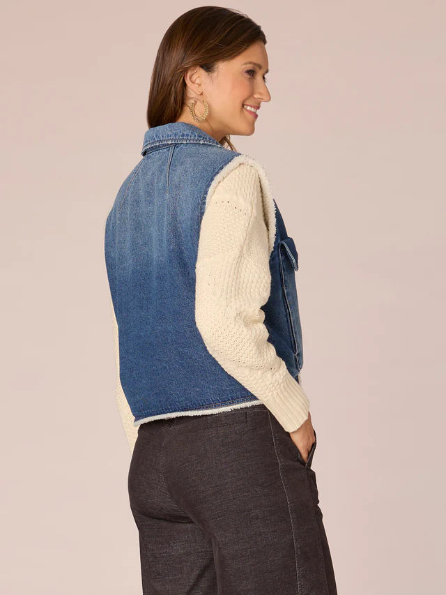 Oversized Sherpa Lined Denim Vest Blue