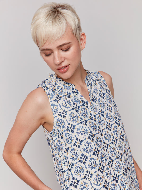 Sleeveless Ruffle Neck Top Ornament