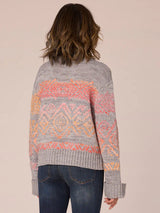 Straight Rib Hem Jacquard Double Banded Sweater Heather Grey + Golden Orange