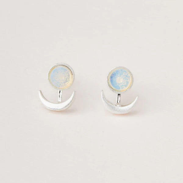 Stone Moon Phase Ear Jacket Opalite + Silver