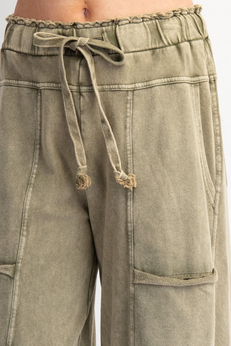 Mineral Washed Terry Knit Pants Olive
