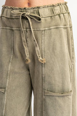 Mineral Washed Terry Knit Pants Olive