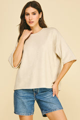 Oversized Short Sleeve Knit Sweater Oatmeal