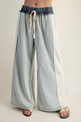 Color Block Denim Drawstring Pants Sage