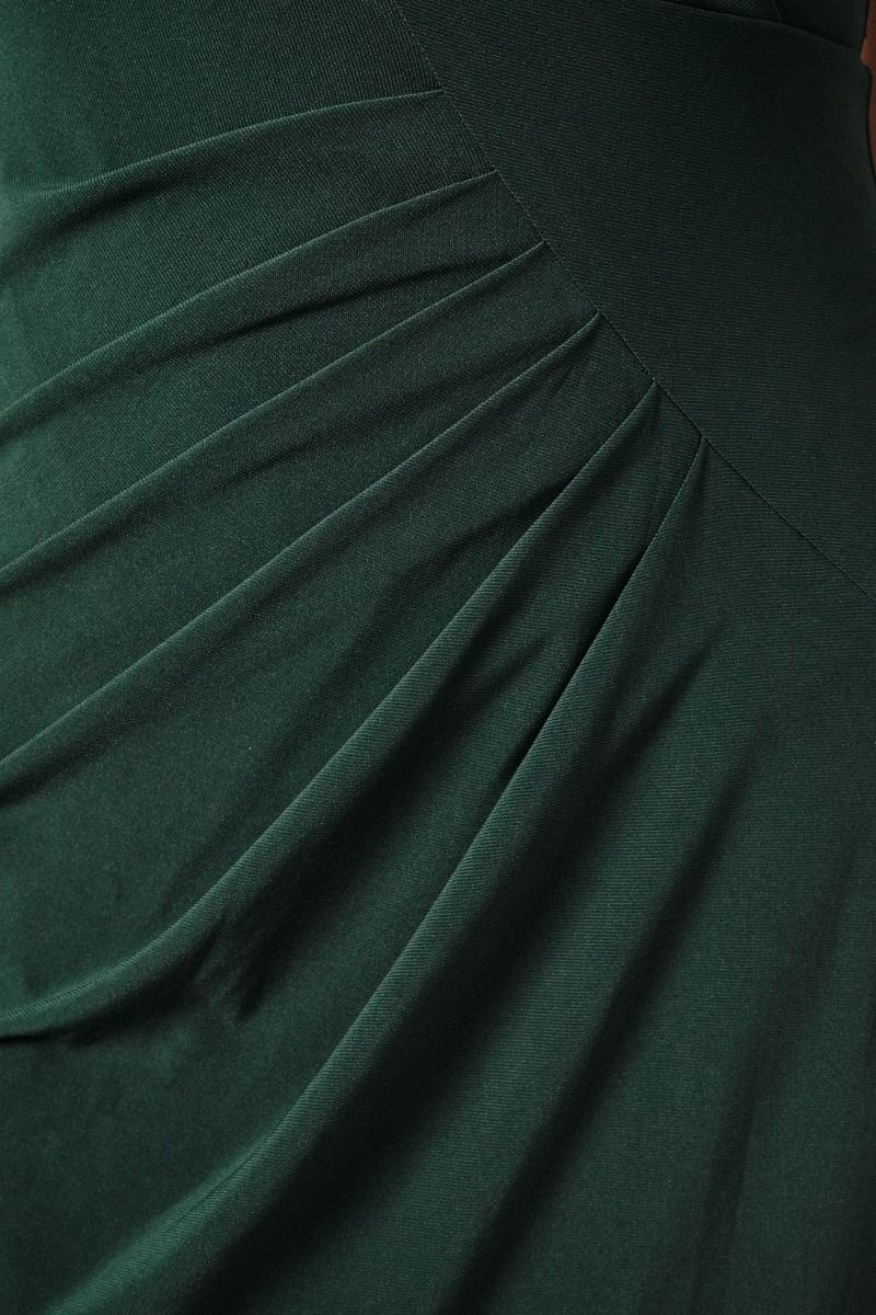 Surplice Flutter Asymmetric Pleats Midi Dress Forest Green