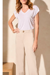 Flowy High Rise Twill Capri Pants French Oak