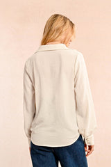 Crinkle Chiffon Collared Surplice Blouse Off White