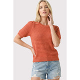 Open Weave Pointelle Short Sleeve Sweater Orange