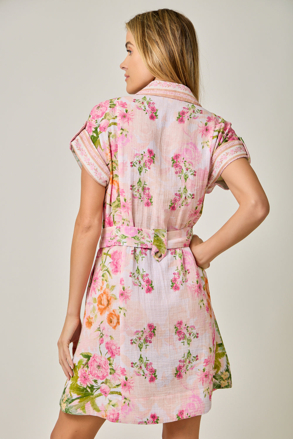 Tropical Floral Print Shirt Dress Rose Mix